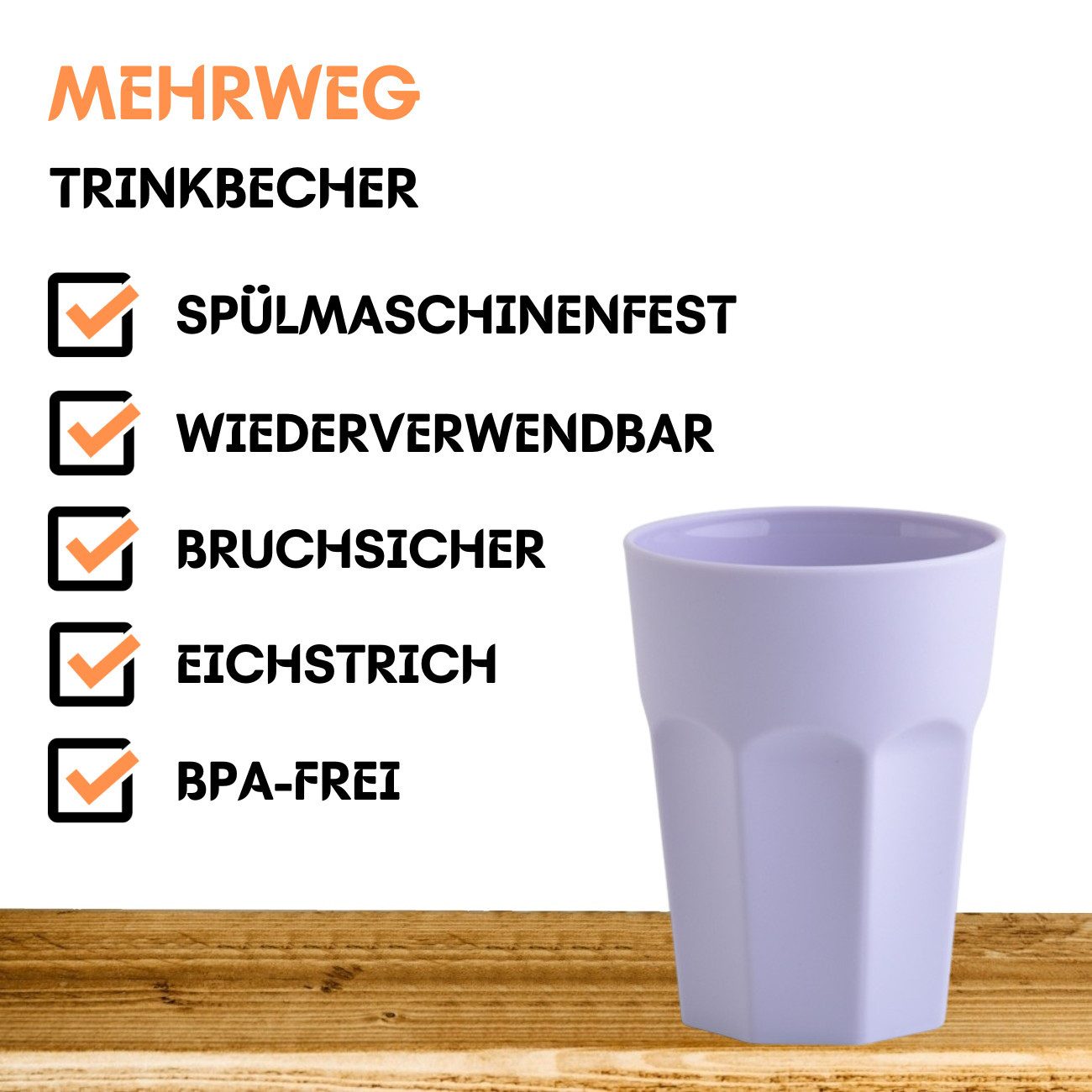 Kunststoffbecher „Pastell“ – 1-tlg., 250 ml, wiederverwendbar